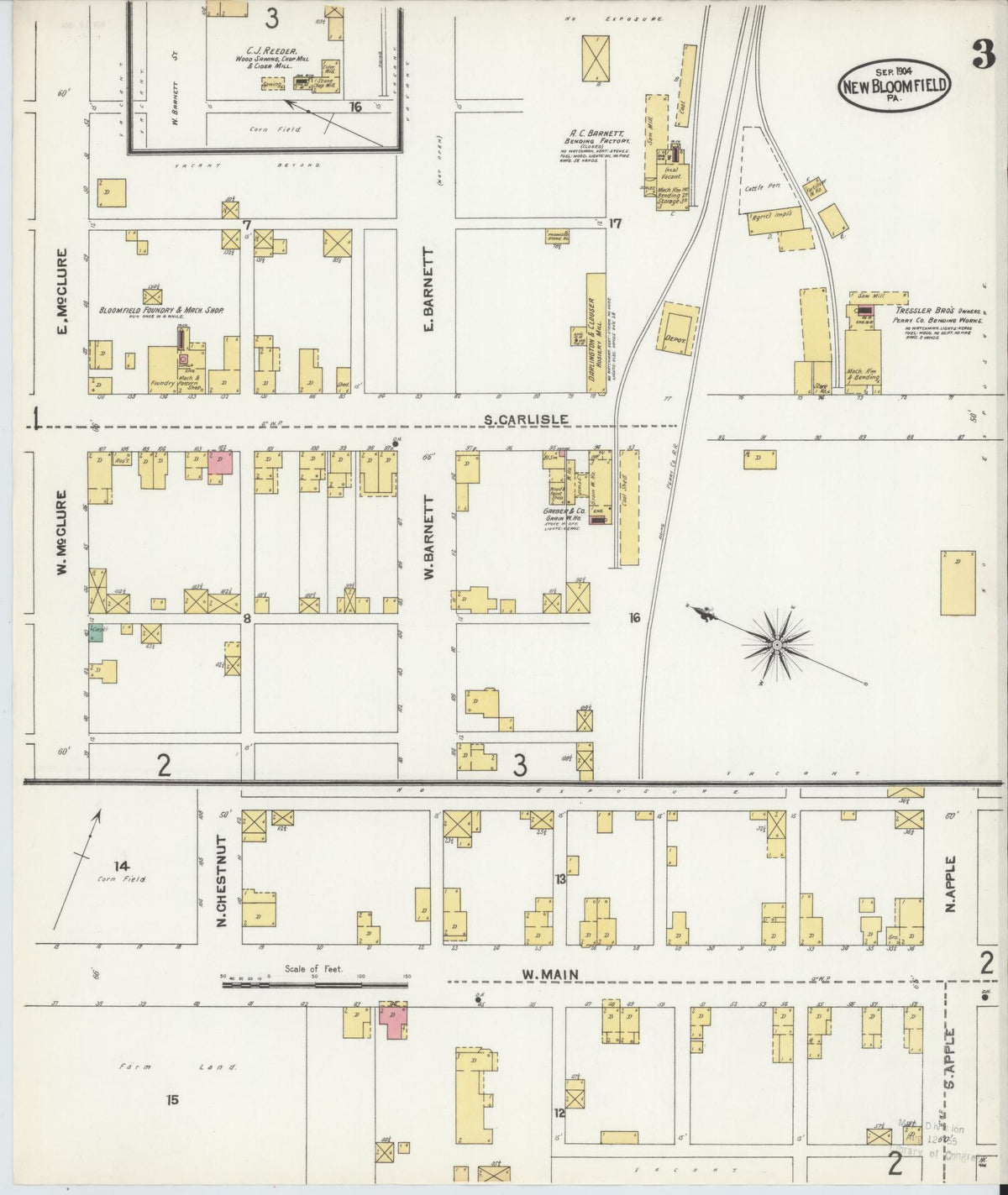 Sanborn Fire Insurance Map from New Bloomfield, Perry County, Pennsylvania (1904), Sheet #0003 - Complete Map Set gallery image, historic Sanborn map, vintage wall art, Pennsylvania Pennsylvania