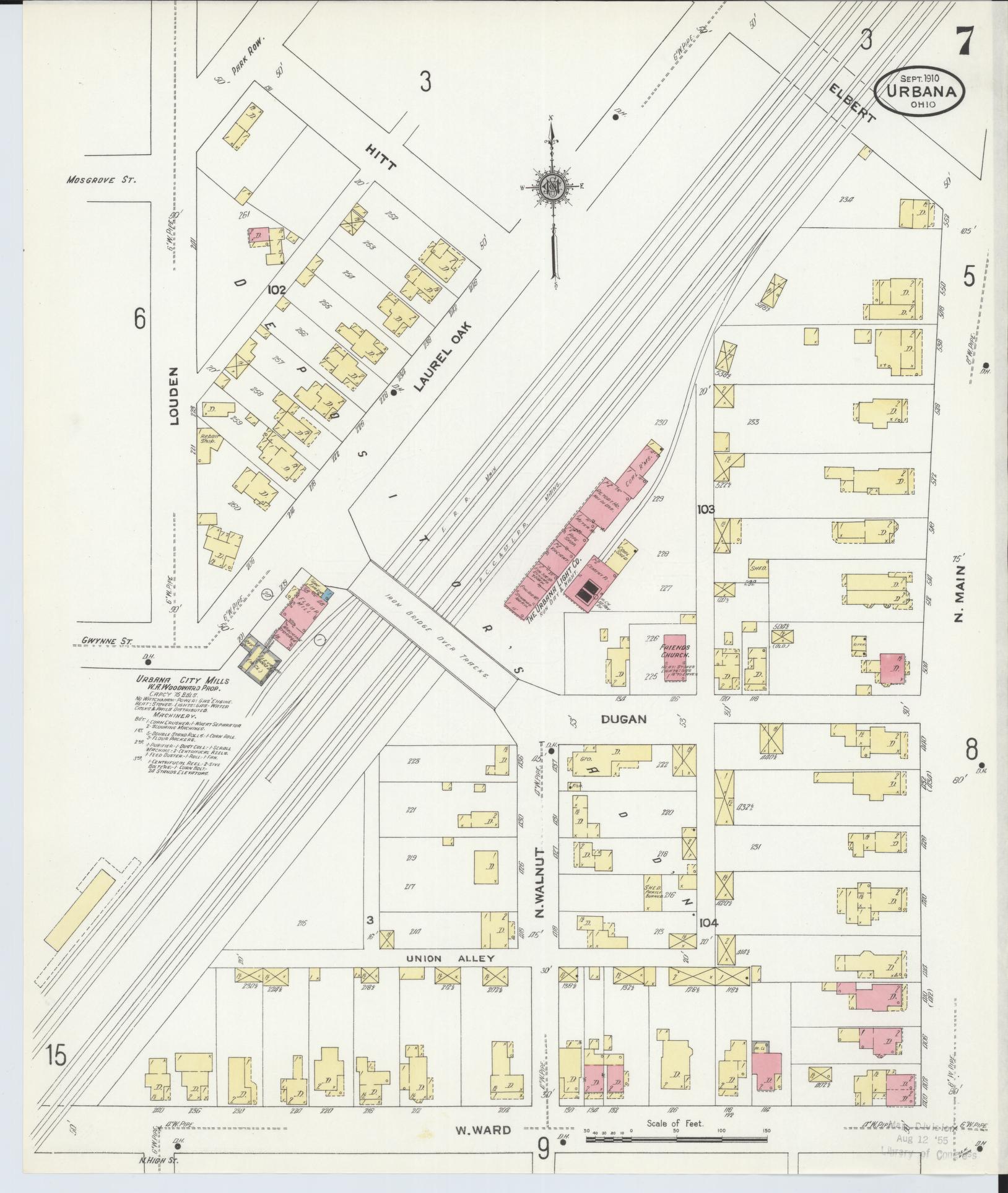 Sanborn Fire Insurance Map from Urbana, Champaign County, Ohio (1910), Sheet #0007 - Historic Sanborn Fire Insurance Map Print, vintage old map wall art, antique decor, genealogy gift, Ohio Ohio map