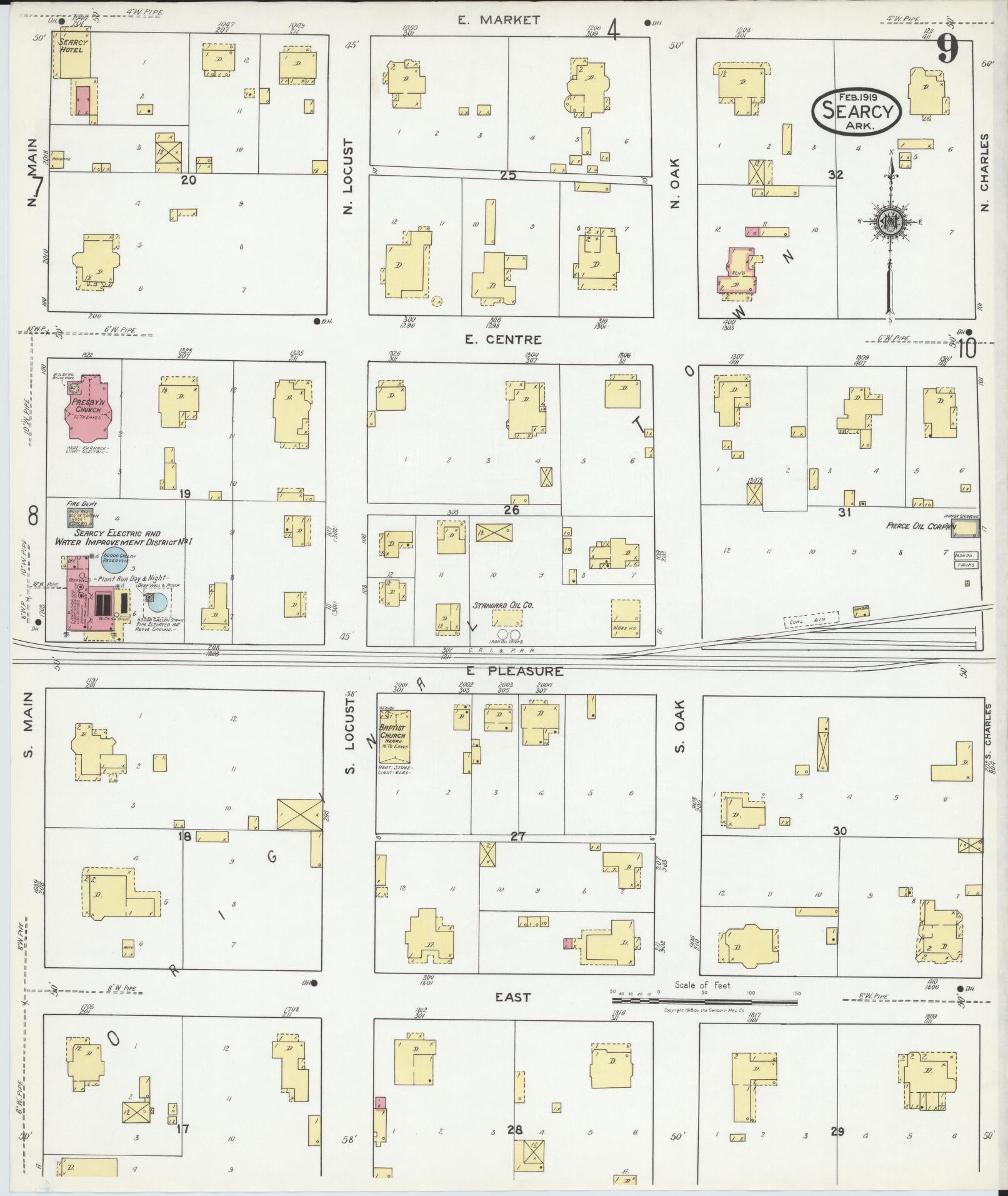 Sanborn Fire Insurance Map from Searcy, White County, Arkansas (1919), Sheet #0009 - Historic Sanborn Fire Insurance Map Print, vintage old map wall art, antique decor, genealogy gift, Arkansas Arkansas map