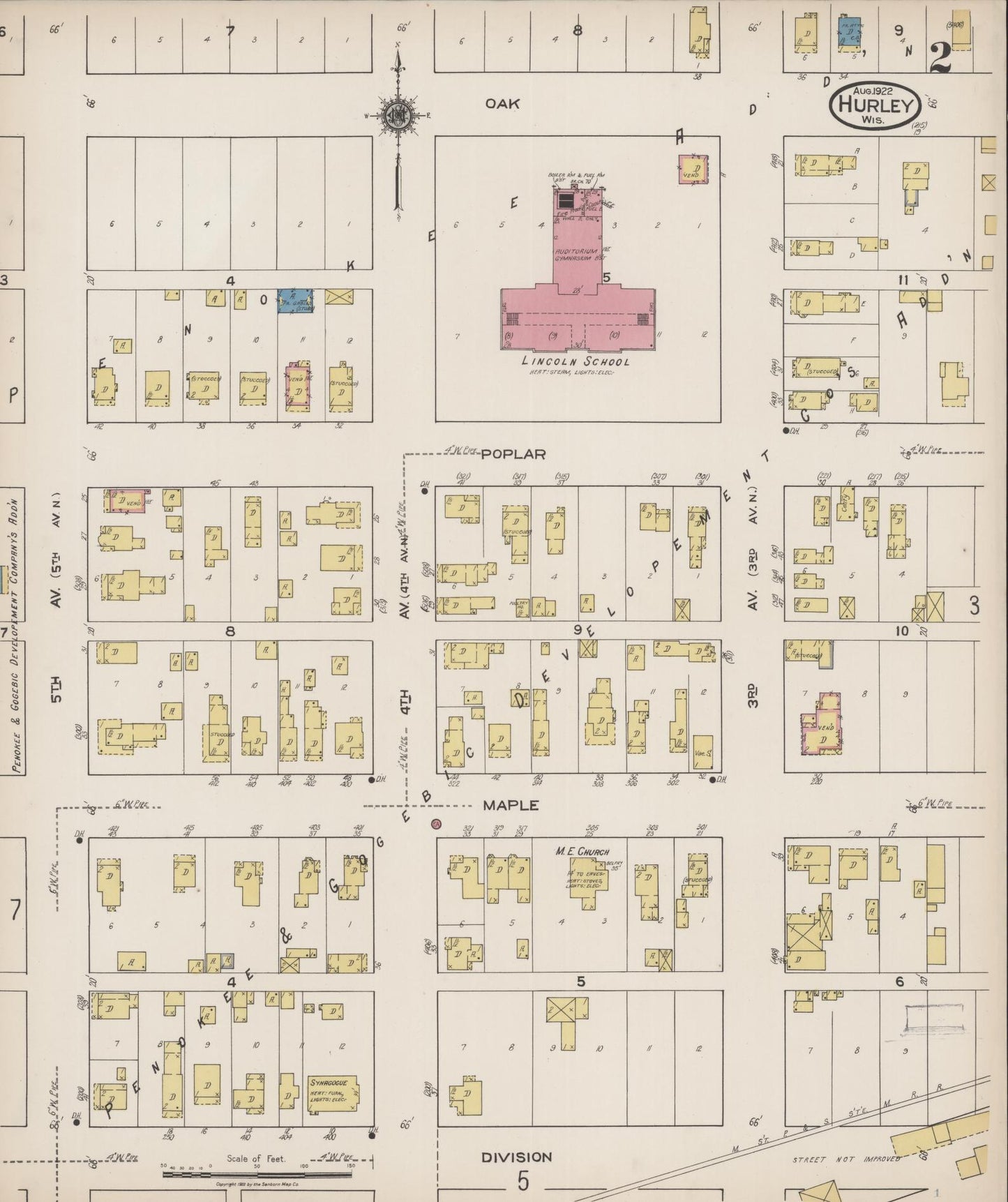 Sanborn Fire Insurance Map from Hurley, Iron County, Wisconsin (1922), Sheet #0002 - Complete Map Set gallery image, historic Sanborn map, vintage wall art, Wisconsin Wisconsin