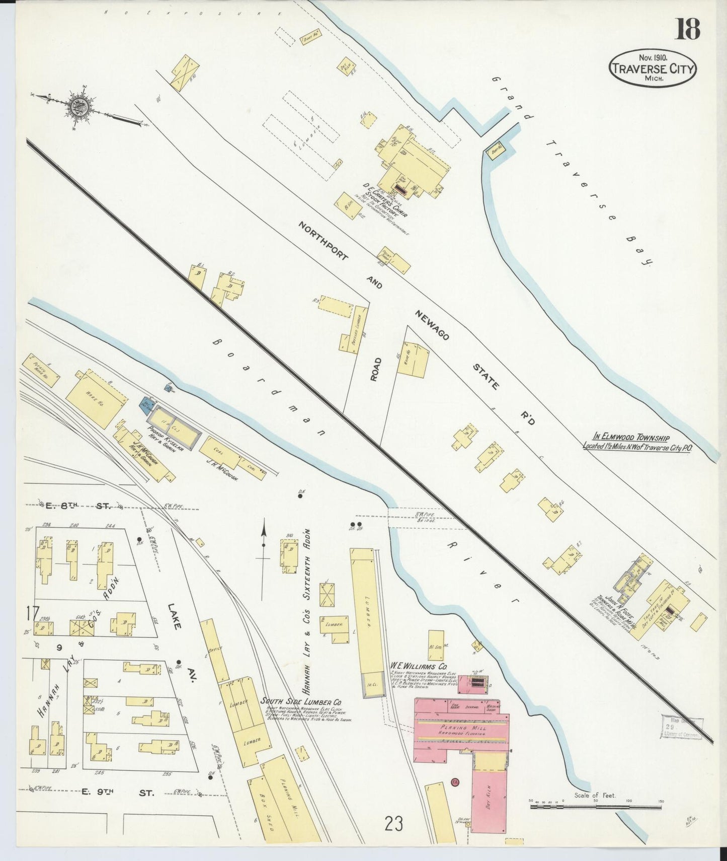 Sanborn Fire Insurance Map from Traverse City, Grand Traverse County, Michigan (1910), Sheet #0018 - Historic Sanborn Fire Insurance Map Print, vintage old map wall art, antique decor, genealogy gift, Michigan Michigan map