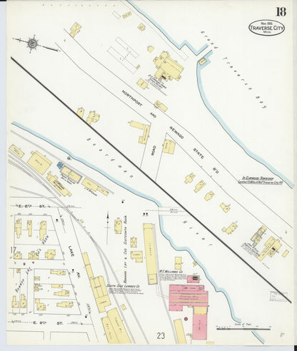 Sanborn Fire Insurance Map from Traverse City, Grand Traverse County, Michigan (1910), Sheet #0018 - Historic Sanborn Fire Insurance Map Print, vintage old map wall art, antique decor, genealogy gift, Michigan Michigan map