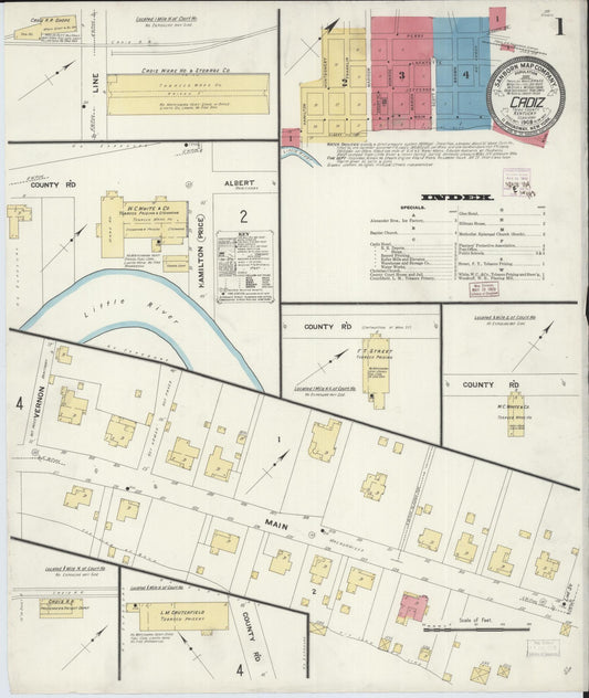 Sanborn Fire Insurance Map from Cadiz, Trigg County, Kentucky (1909), Sheet #0001 - Complete Map Set gallery image, historic Sanborn map, vintage wall art, Kentucky Kentucky