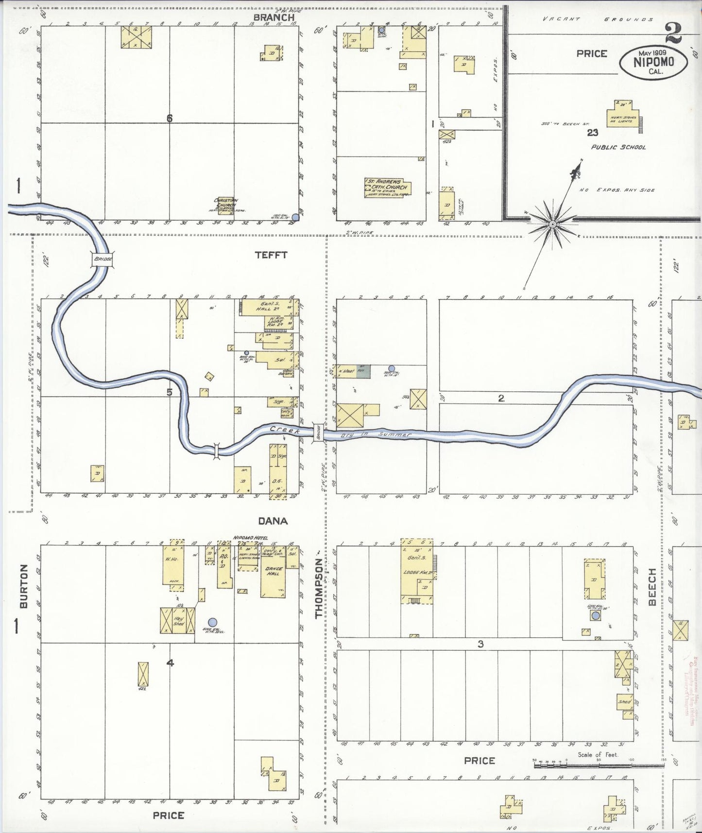 Sanborn Fire Insurance Map from Nipomo, San Luis Obispo County, California (1909), Sheet #0002 - Complete Map Set gallery image, historic Sanborn map, vintage wall art, California California