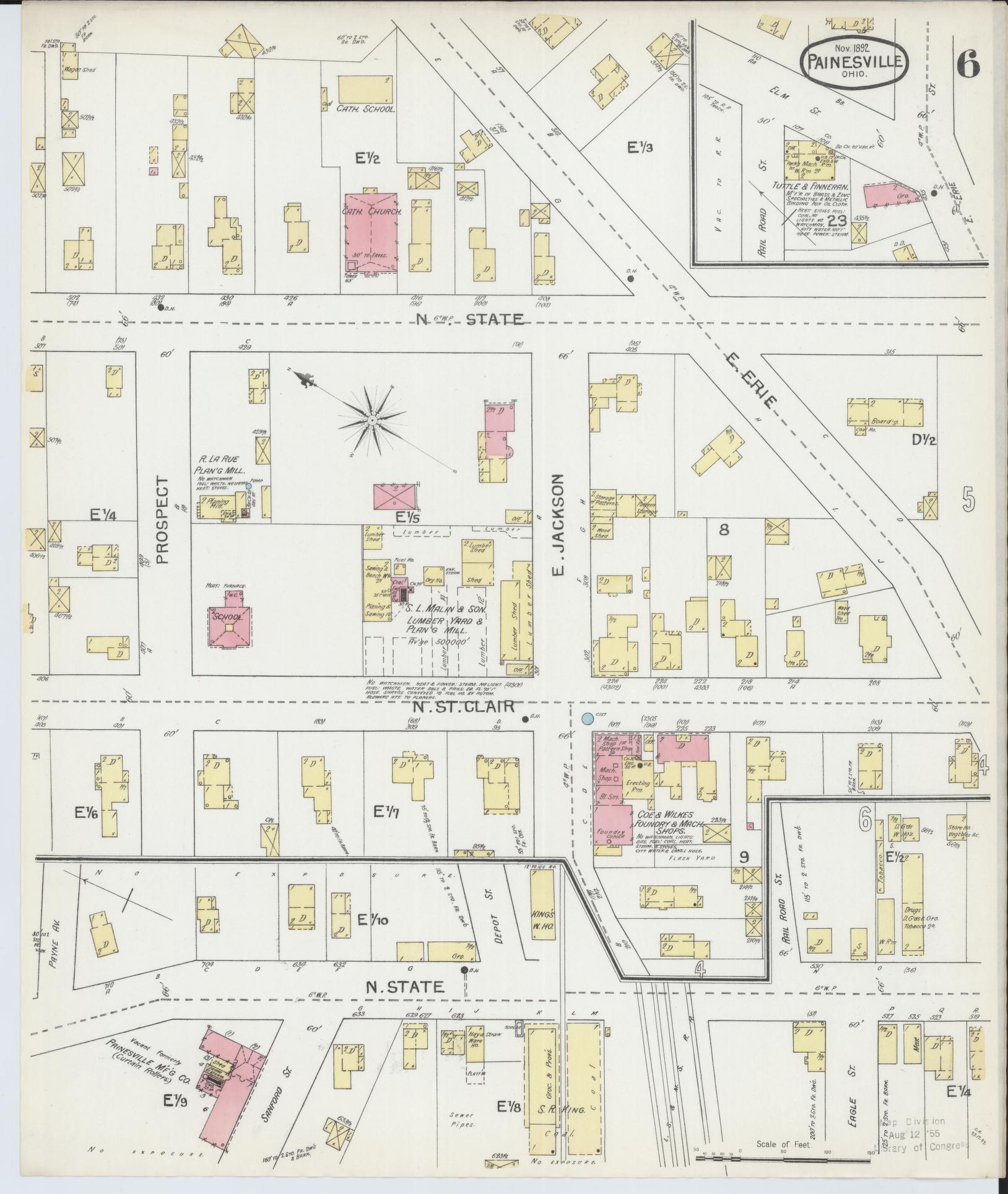 Sanborn Fire Insurance Map from Painesville, Lake County, Ohio (1892), Sheet #0006 - Complete Map Set gallery image, historic Sanborn map, vintage wall art, Ohio Ohio