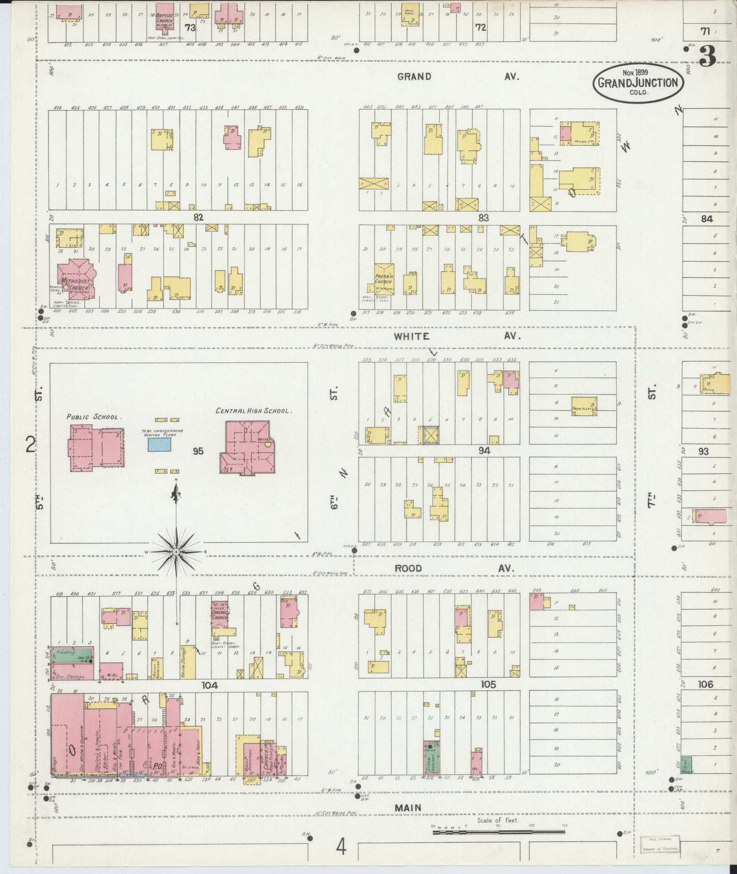 Sanborn Fire Insurance Map from Grand Junction, Mesa County, Colorado (1899), Sheet #0003 - Complete Map Set gallery image, historic Sanborn map, vintage wall art, Colorado Colorado