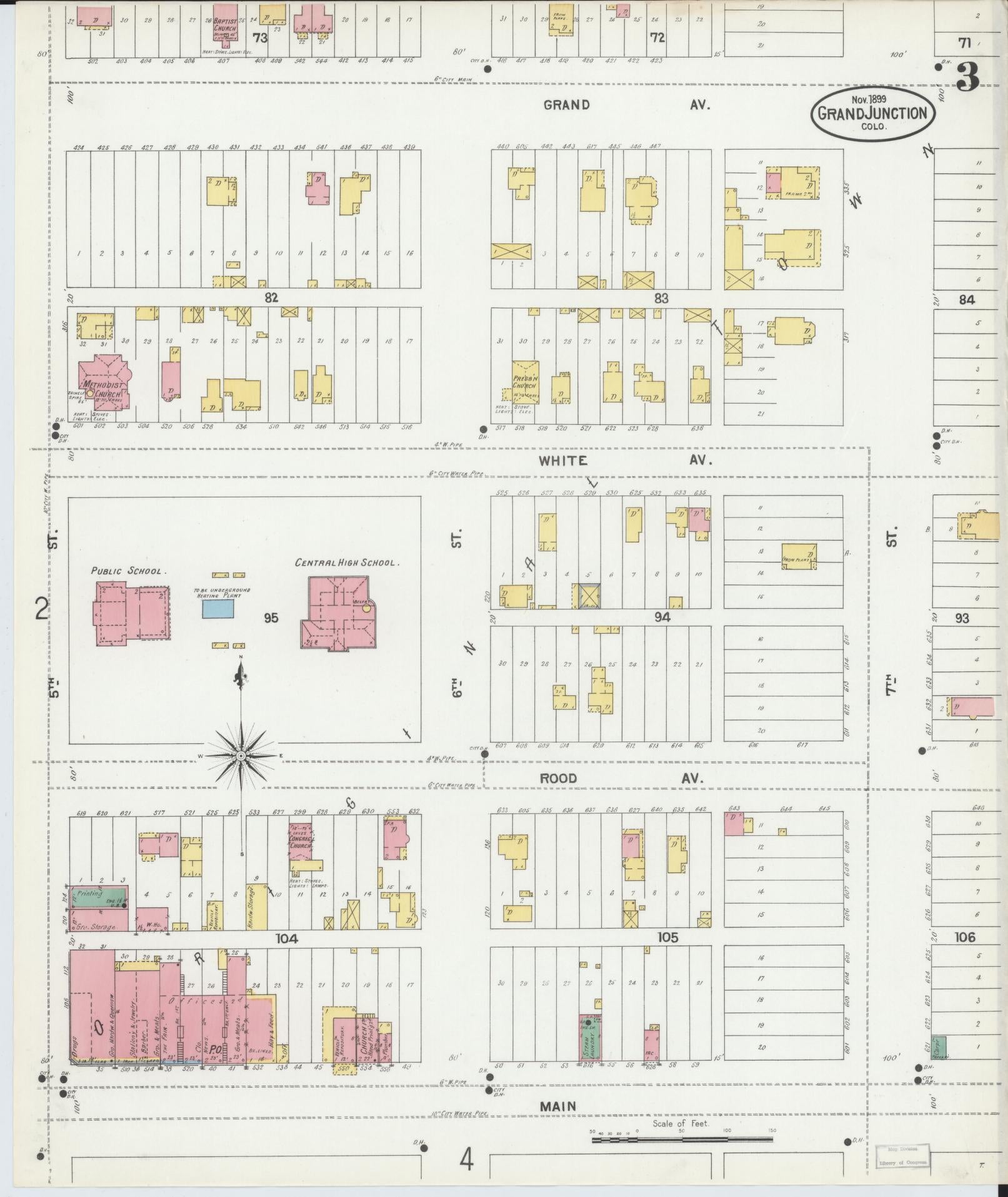 Sanborn Fire Insurance Map from Grand Junction, Mesa County, Colorado (1899), Sheet #0003 - Complete Map Set gallery image, historic Sanborn map, vintage wall art, Colorado Colorado
