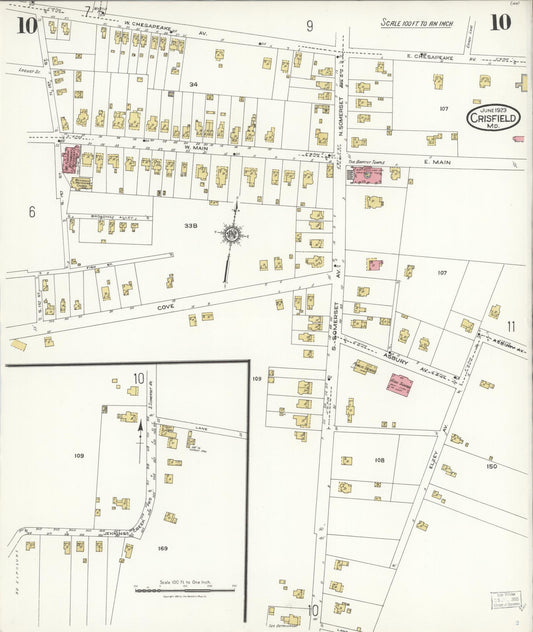 Sanborn Fire Insurance Map from Crisfield, Somerset County, Maryland (1923), Sheet #0010 - Historic Sanborn Fire Insurance Map Print, vintage old map wall art, antique decor, genealogy gift, Maryland Maryland map