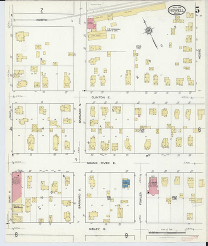 Sanborn Fire Insurance Map from Howell, Livingston County, Michigan (1916), Sheet #0005 - Complete Map Set gallery image, historic Sanborn map, vintage wall art, Michigan Michigan