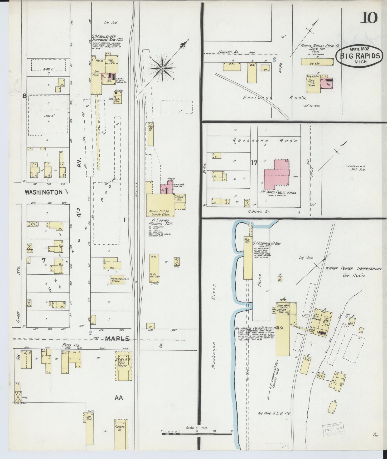 Sanborn Fire Insurance Map from Big Rapids, Mecosta County, Michigan (1892), Sheet #0010 - Complete Map Set gallery image, historic Sanborn map, vintage wall art, Michigan Michigan