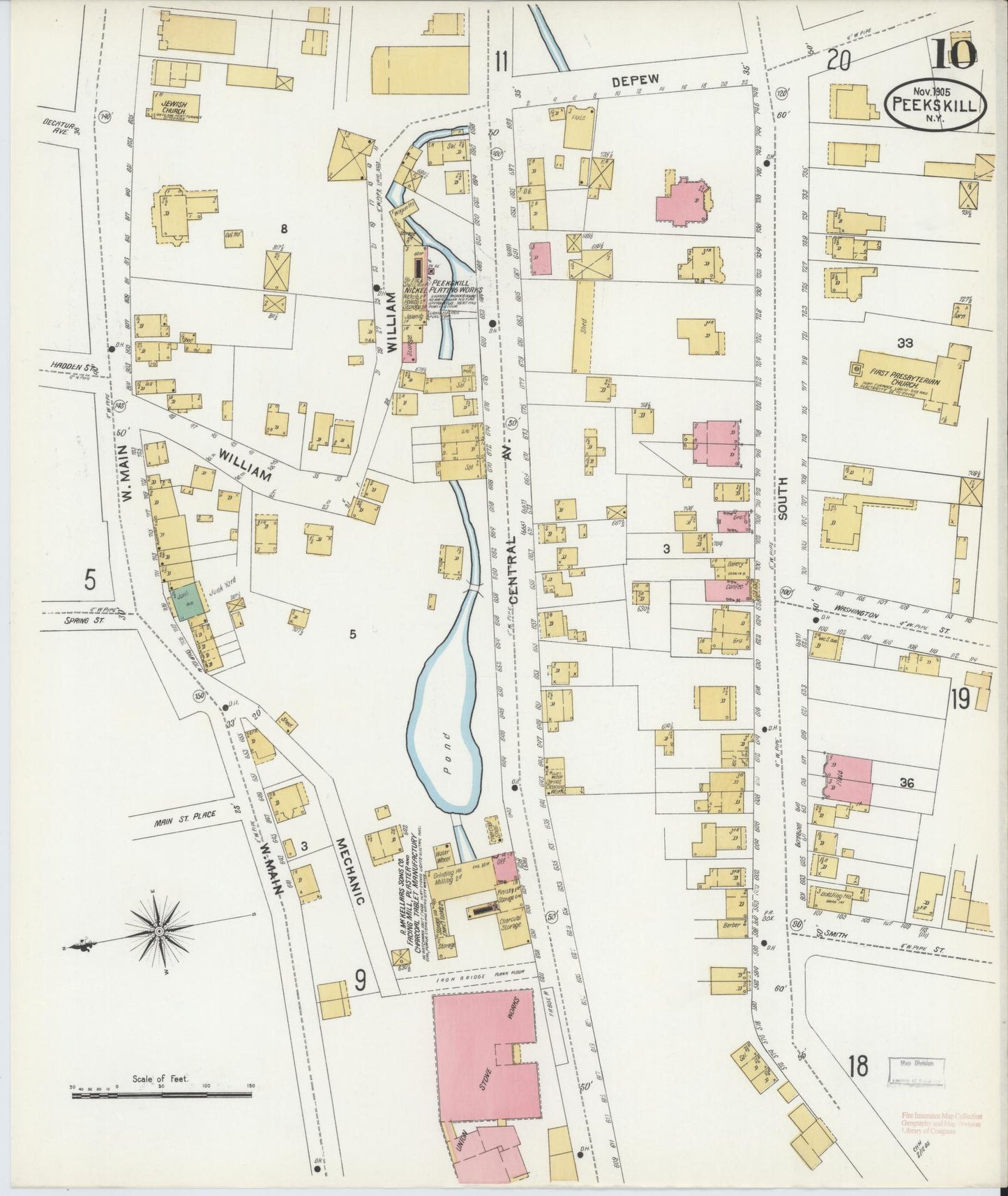 Sanborn Fire Insurance Map from Peekskill, Westchester County, New York (1905), Sheet #0010 - Complete Map Set gallery image, historic Sanborn map, vintage wall art, New York New York