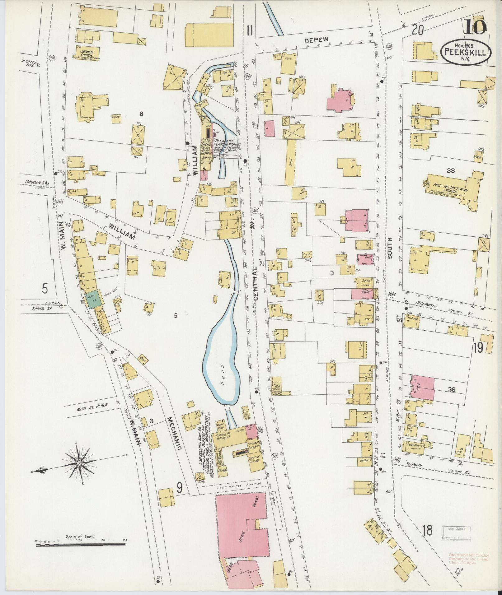 Sanborn Fire Insurance Map from Peekskill, Westchester County, New York (1905), Sheet #0010 - Complete Map Set gallery image, historic Sanborn map, vintage wall art, New York New York
