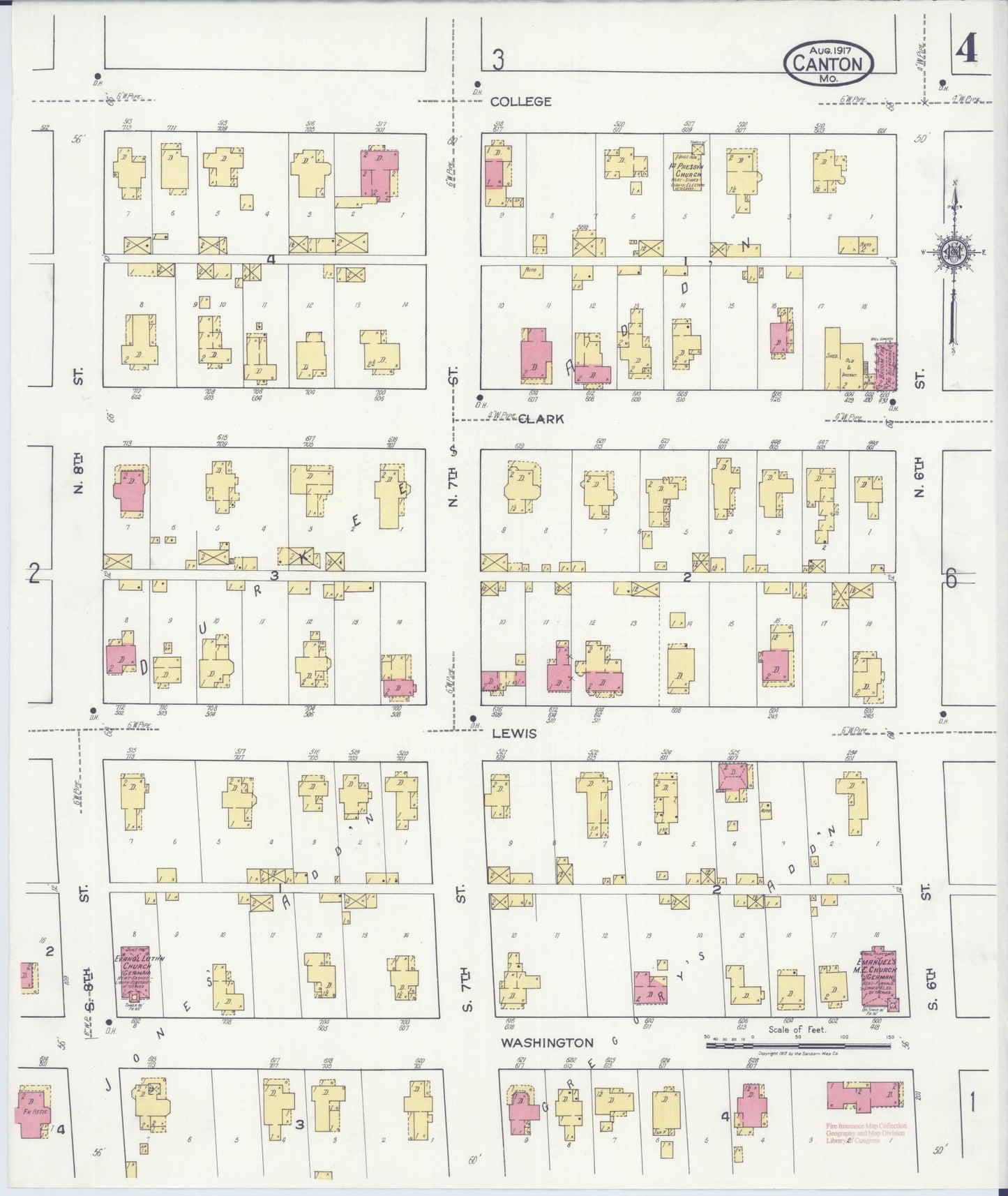 Sanborn Fire Insurance Map from Canton, Lewis County, Missouri (1917), Sheet #0004 - Complete Map Set gallery image, historic Sanborn map, vintage wall art, Missouri Missouri