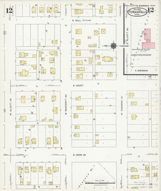 Sanborn Fire Insurance Map from Fergus Falls, Otter Tail County, Minnesota (1924), Sheet #0012 - Historic Sanborn Fire Insurance Map Print, vintage old map wall art, antique decor, genealogy gift, Minnesota Minnesota map