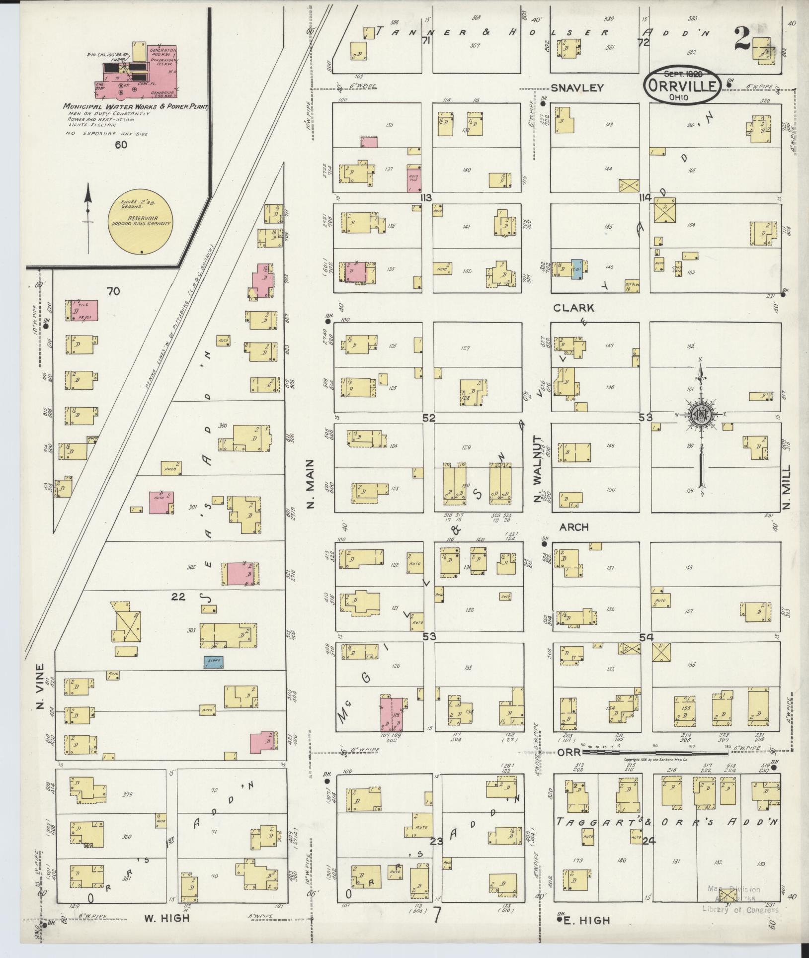Sanborn Fire Insurance Map from Orrville, Wayne County, Ohio (1920), Sheet #0002 - Historic Sanborn Fire Insurance Map Print, vintage old map wall art, antique decor, genealogy gift, Ohio Ohio map