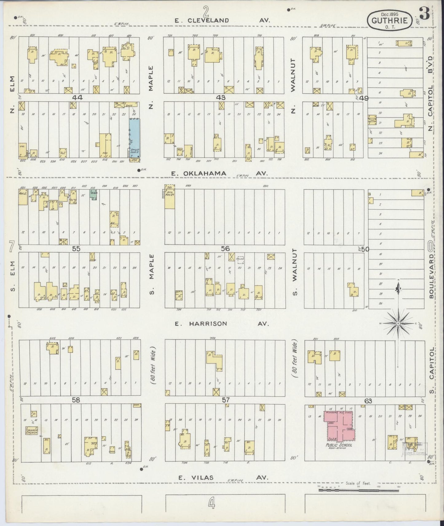 Sanborn Fire Insurance Map from Guthrie, Logan County, Oklahoma (1895), Sheet #0003 - Complete Map Set gallery image, historic Sanborn map, vintage wall art, Oklahoma Oklahoma