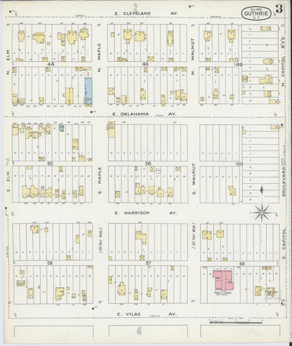 Sanborn Fire Insurance Map from Guthrie, Logan County, Oklahoma (1895), Sheet #0003 - Complete Map Set gallery image, historic Sanborn map, vintage wall art, Oklahoma Oklahoma