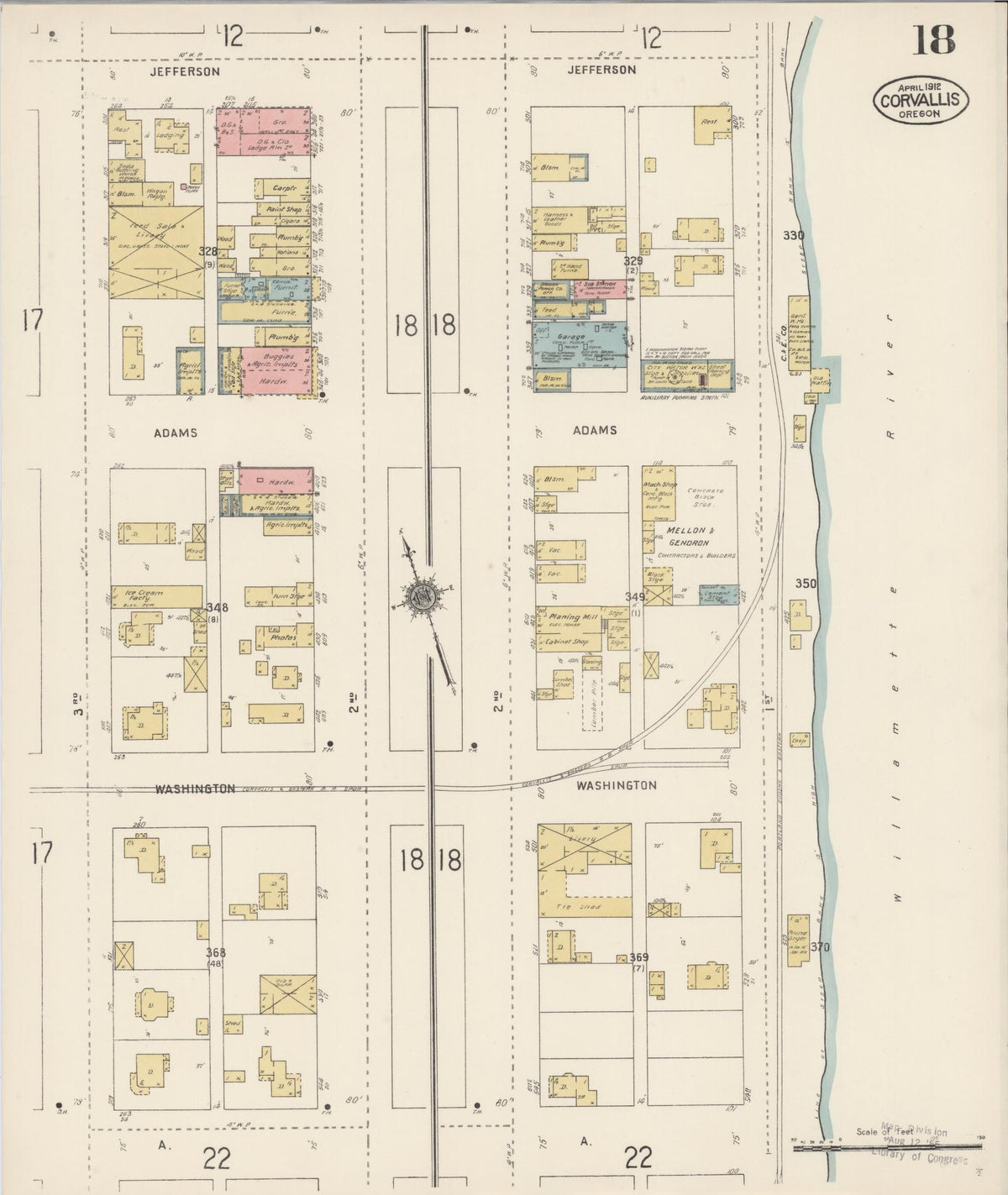 Sanborn Fire Insurance Map from Corvallis, Benton County, Oregon (1912), Sheet #0018 - Historic Sanborn Fire Insurance Map Print, vintage old map wall art, antique decor, genealogy gift, Oregon Oregon map