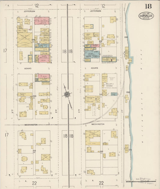 Sanborn Fire Insurance Map from Corvallis, Benton County, Oregon (1912), Sheet #0018 - Historic Sanborn Fire Insurance Map Print, vintage old map wall art, antique decor, genealogy gift, Oregon Oregon map