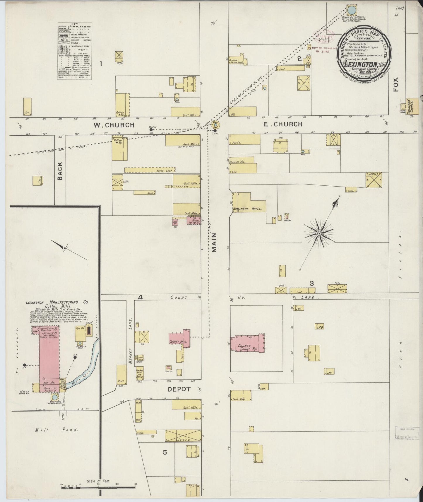 Sanborn Fire Insurance Map from Lexington, Lexington County, South Carolina (1894), Sheet #0001 - Historic Sanborn Fire Insurance Map Print, vintage old map wall art, antique decor, genealogy gift, South Carolina South Carolina map