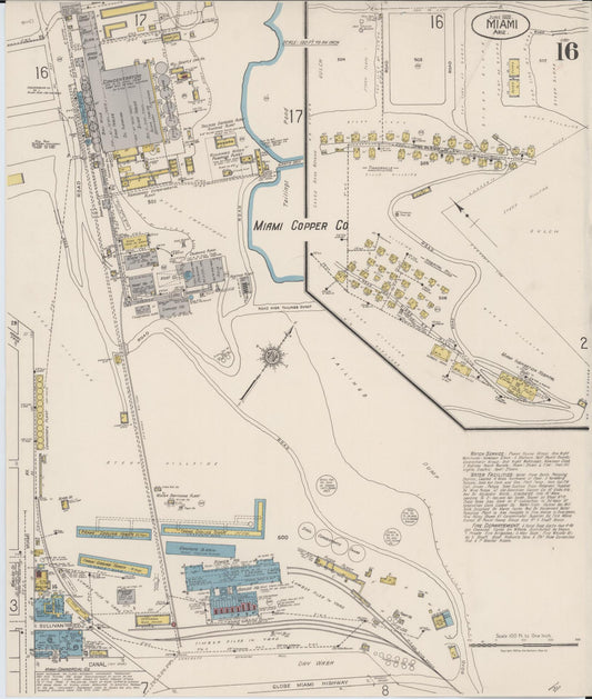 Sanborn Fire Insurance Map from Miami, Gila County, Arizona (1922), Sheet #0016 - Historic Sanborn Fire Insurance Map Print, vintage old map wall art, antique decor, genealogy gift, Arizona Arizona map