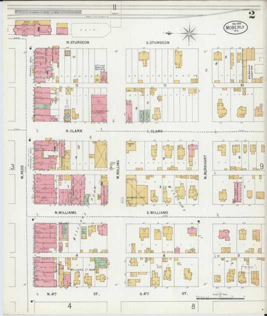 Sanborn Fire Insurance Map from Moberly, Randolph County, Missouri (1899), Sheet #0002 - Historic Sanborn Fire Insurance Map Print, vintage old map wall art, antique decor, genealogy gift, Missouri Missouri map