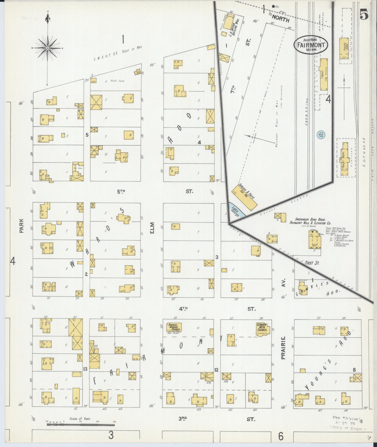 Sanborn Fire Insurance Map from Fairmont, Martin County, Minnesota (1900), Sheet #0005 - Historic Sanborn Fire Insurance Map Print, vintage old map wall art, antique decor, genealogy gift, Minnesota Minnesota map