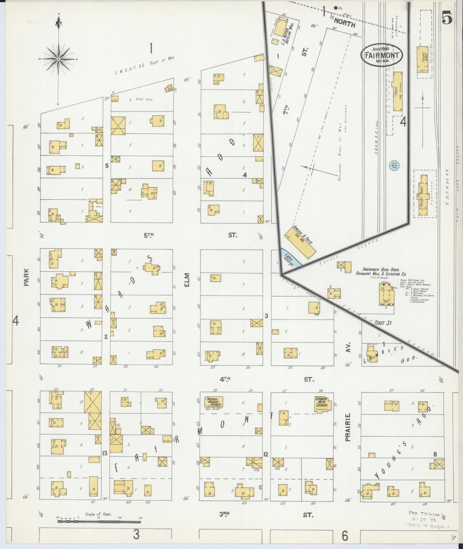 Sanborn Fire Insurance Map from Fairmont, Martin County, Minnesota (1900), Sheet #0005 - Historic Sanborn Fire Insurance Map Print, vintage old map wall art, antique decor, genealogy gift, Minnesota Minnesota map
