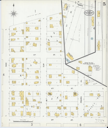 Sanborn Fire Insurance Map from Fairmont, Martin County, Minnesota (1900), Sheet #0005 - Historic Sanborn Fire Insurance Map Print, vintage old map wall art, antique decor, genealogy gift, Minnesota Minnesota map