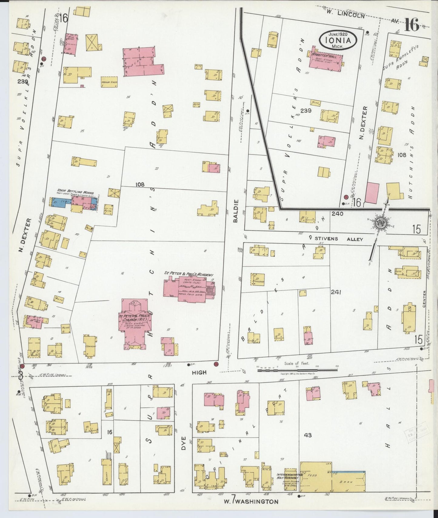 Sanborn Fire Insurance Map from Ionia, Ionia County, Michigan (1920), Sheet #0016 - Historic Sanborn Fire Insurance Map Print, vintage old map wall art, antique decor, genealogy gift, Michigan Michigan map