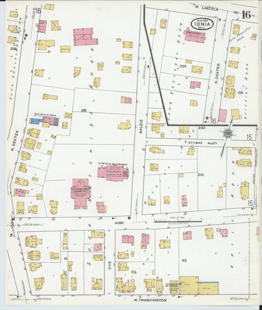 Sanborn Fire Insurance Map from Ionia, Ionia County, Michigan (1920), Sheet #0016 - Historic Sanborn Fire Insurance Map Print, vintage old map wall art, antique decor, genealogy gift, Michigan Michigan map