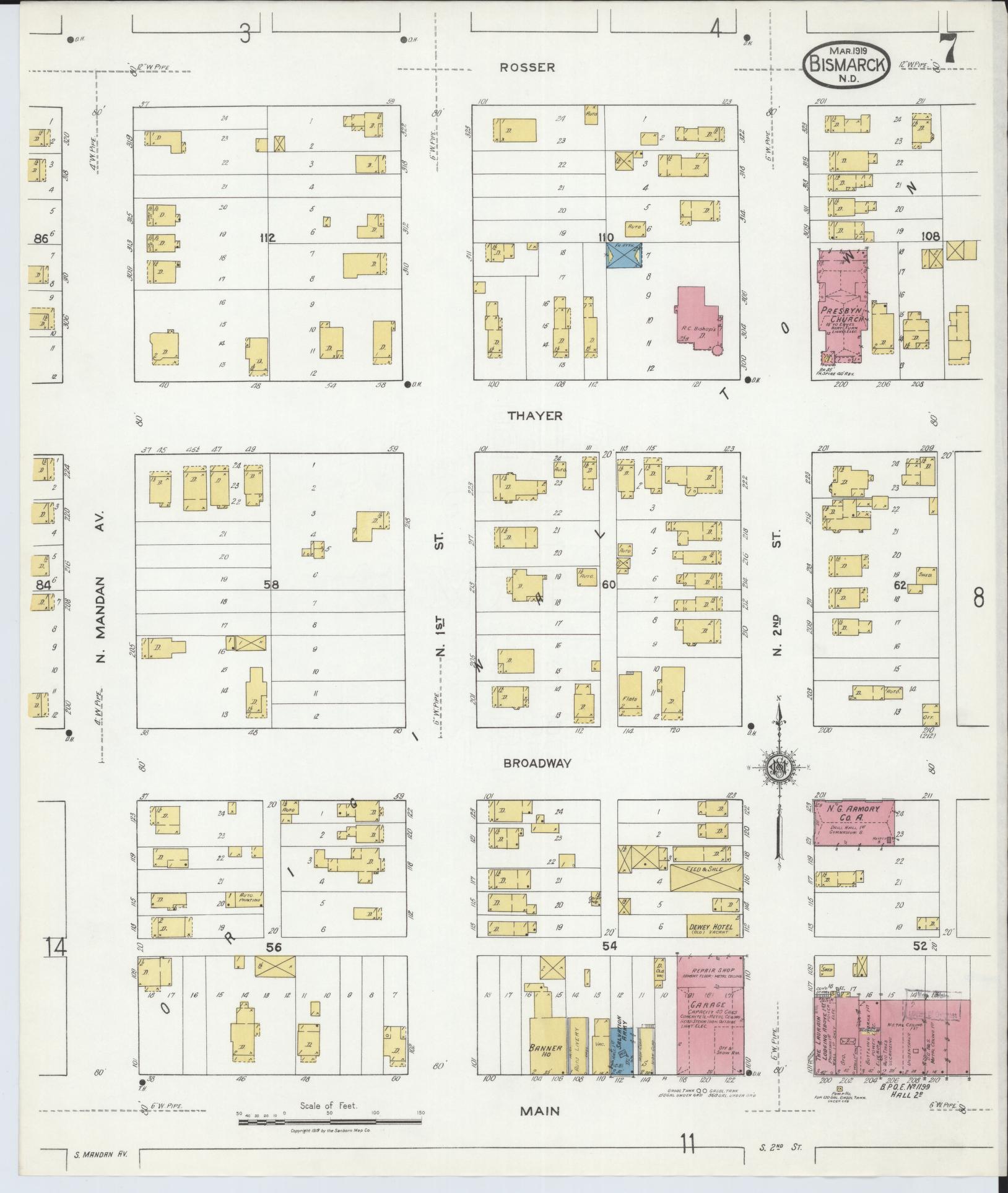 Sanborn Fire Insurance Map from Bismarck, Burleigh County, North Dakota (1919), Sheet #0007 - Historic Sanborn Fire Insurance Map Print, vintage old map wall art, antique decor, genealogy gift, North Dakota North Dakota map