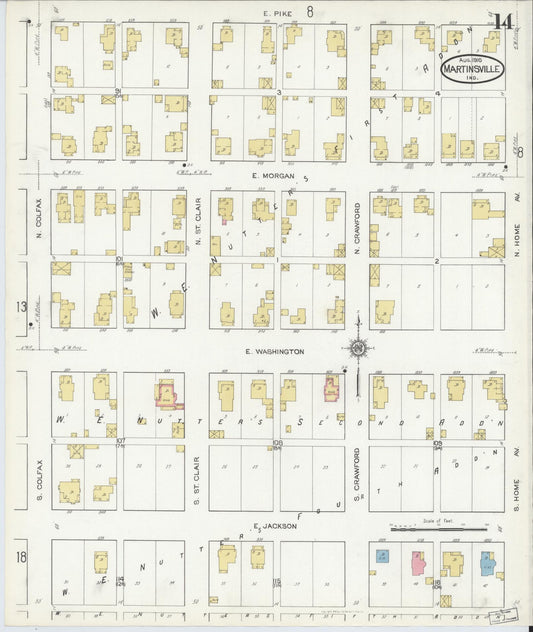 Sanborn Fire Insurance Map from Martinsville, Morgan County, Indiana (1916), Sheet #0014 - Historic Sanborn Fire Insurance Map Print, vintage old map wall art, antique decor, genealogy gift, Indiana Indiana map