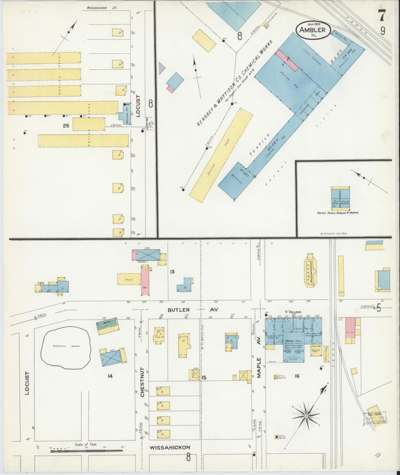 Sanborn Fire Insurance Map from Ambler, Montgomery County, Pennsylvania (1909), Sheet #0007 - Historic Sanborn Fire Insurance Map Print, vintage old map wall art, antique decor, genealogy gift, Pennsylvania Pennsylvania map