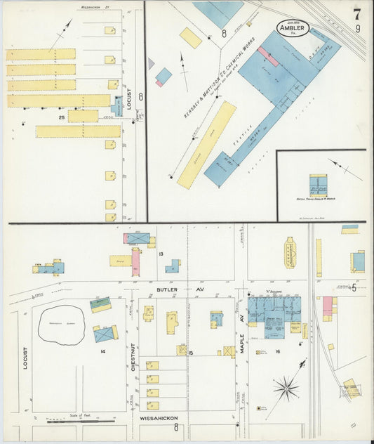 Sanborn Fire Insurance Map from Ambler, Montgomery County, Pennsylvania (1909), Sheet #0007 - Historic Sanborn Fire Insurance Map Print, vintage old map wall art, antique decor, genealogy gift, Pennsylvania Pennsylvania map