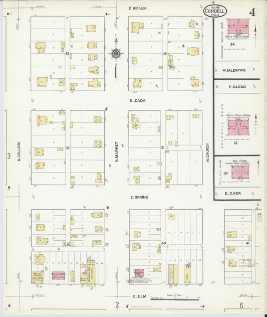 Sanborn Fire Insurance Map from Cordell, Washita County, Oklahoma (1916), Sheet #0004 - Historic Sanborn Fire Insurance Map Print, vintage old map wall art, antique decor, genealogy gift, Oklahoma Oklahoma map