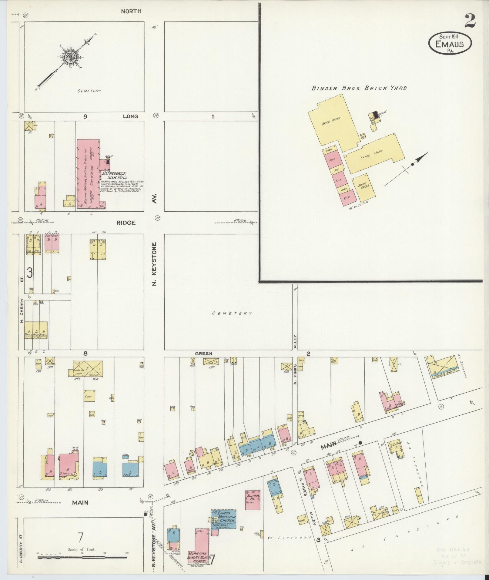 Sanborn Fire Insurance Map from Emaus, Lehigh County, Pennsylvania (1911), Sheet #0002 - Historic Sanborn Fire Insurance Map Print, vintage old map wall art, antique decor, genealogy gift, Pennsylvania Pennsylvania map