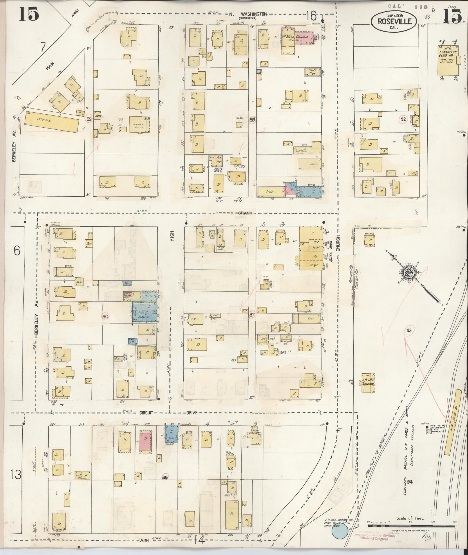Sanborn Fire Insurance Map from Roseville, Placer County, California (1944), Sheet #0015 - Complete Map Set gallery image, historic Sanborn map, vintage wall art, California California