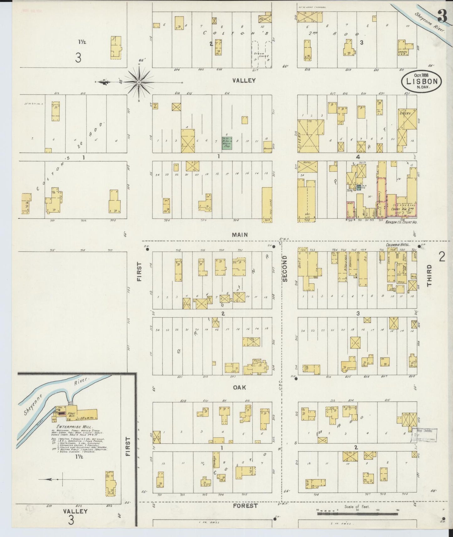 Sanborn Fire Insurance Map from Lisbon, Ransom County, North Dakota (1898), Sheet #0003 - Historic Sanborn Fire Insurance Map Print, vintage old map wall art, antique decor, genealogy gift, North Dakota North Dakota map