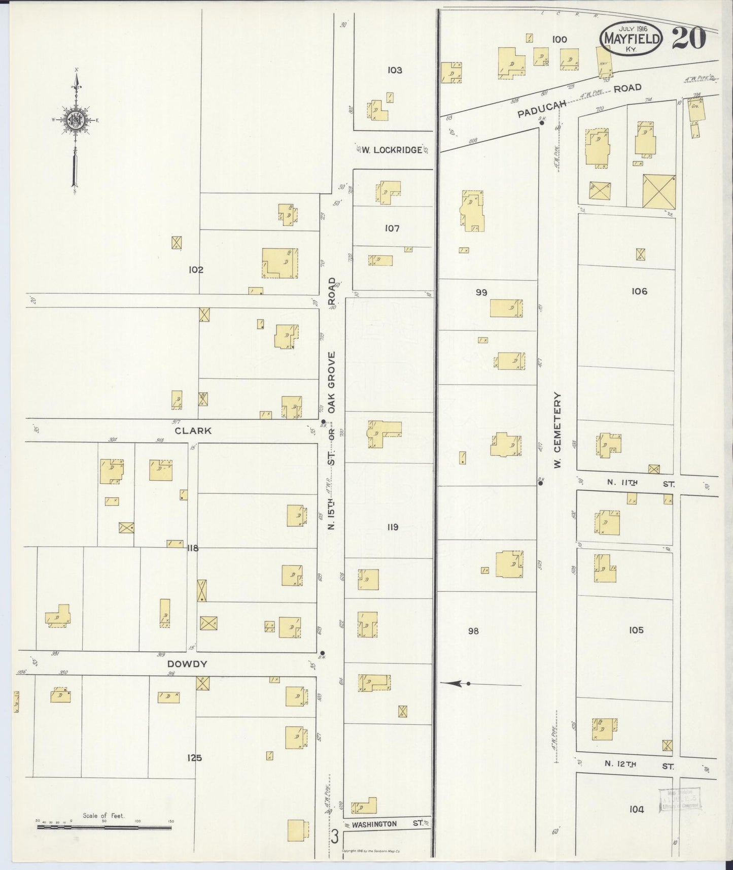 Sanborn Fire Insurance Map from Mayfield, Graves County, Kentucky (1916), Sheet #0020 - Complete Map Set gallery image, historic Sanborn map, vintage wall art, Kentucky Kentucky