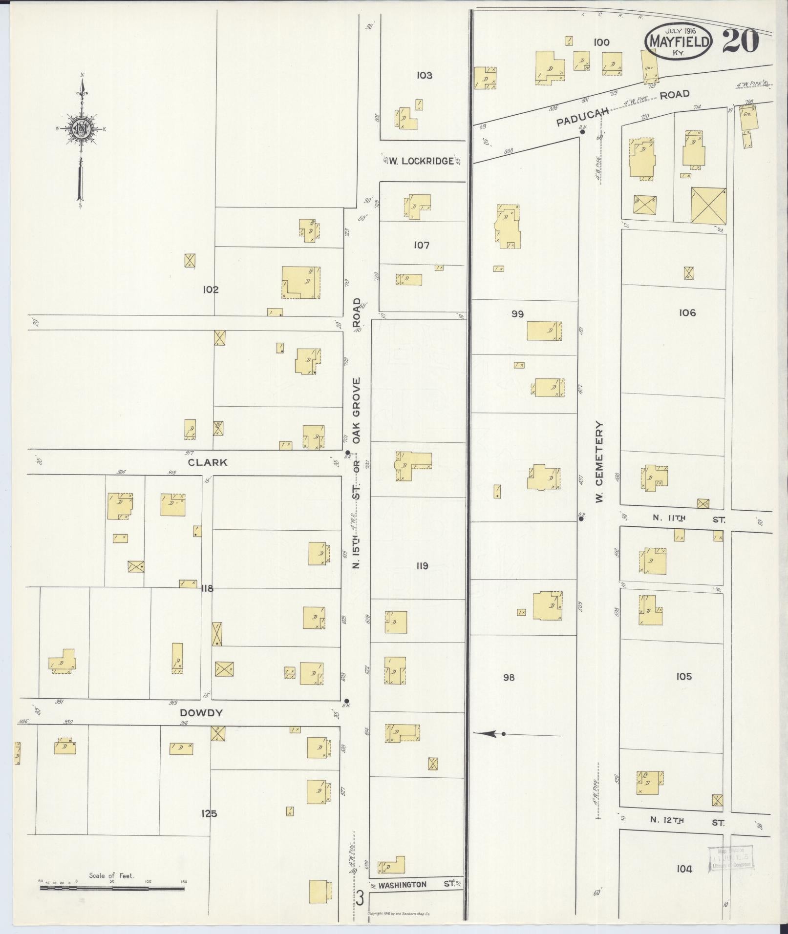 Sanborn Fire Insurance Map from Mayfield, Graves County, Kentucky (1916), Sheet #0020 - Complete Map Set gallery image, historic Sanborn map, vintage wall art, Kentucky Kentucky
