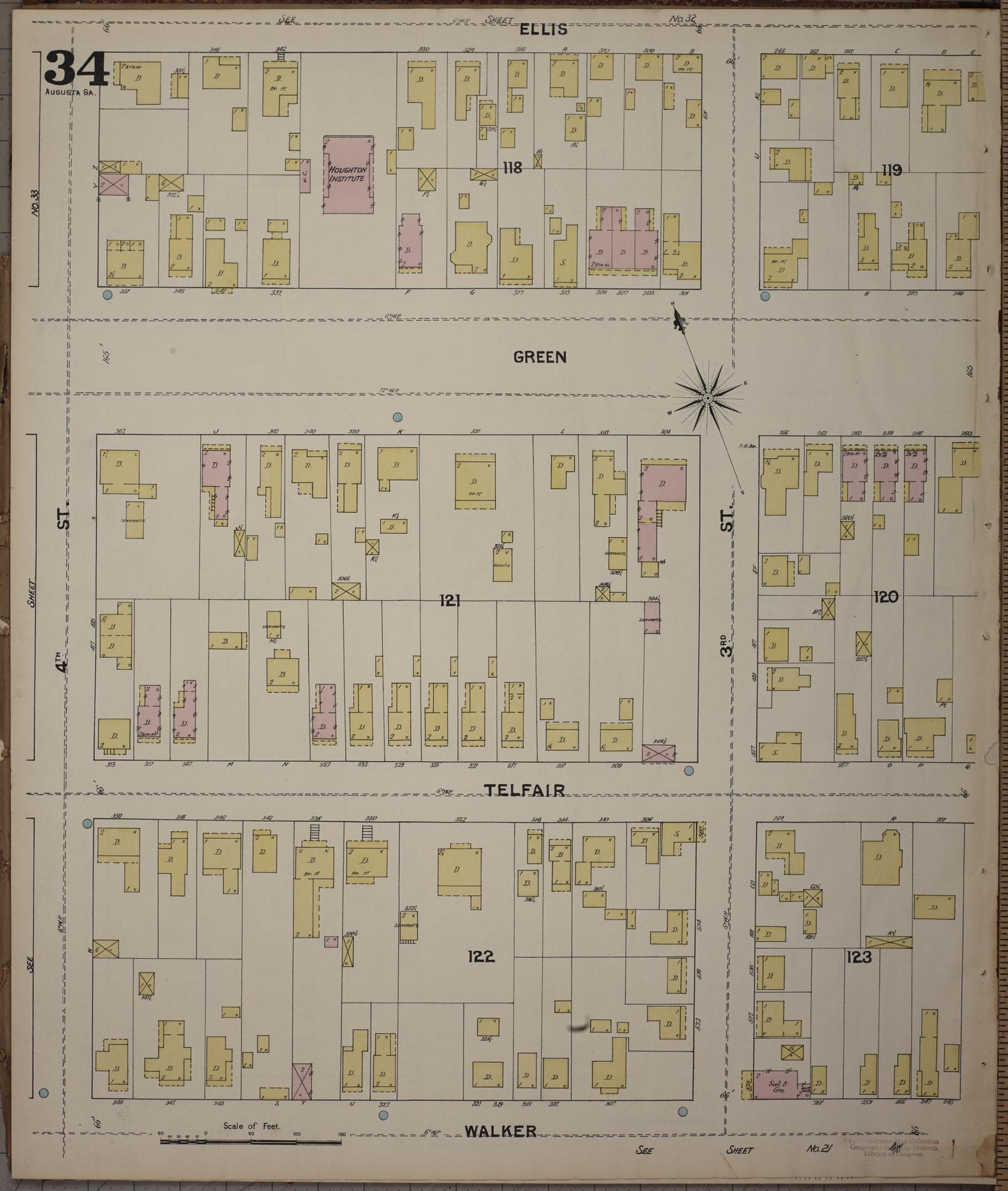 Sanborn Fire Insurance Map from Augusta, Richmond County, Georgia (1890), Sheet #0034 - Complete Map Set gallery image, historic Sanborn map, vintage wall art, Georgia Georgia