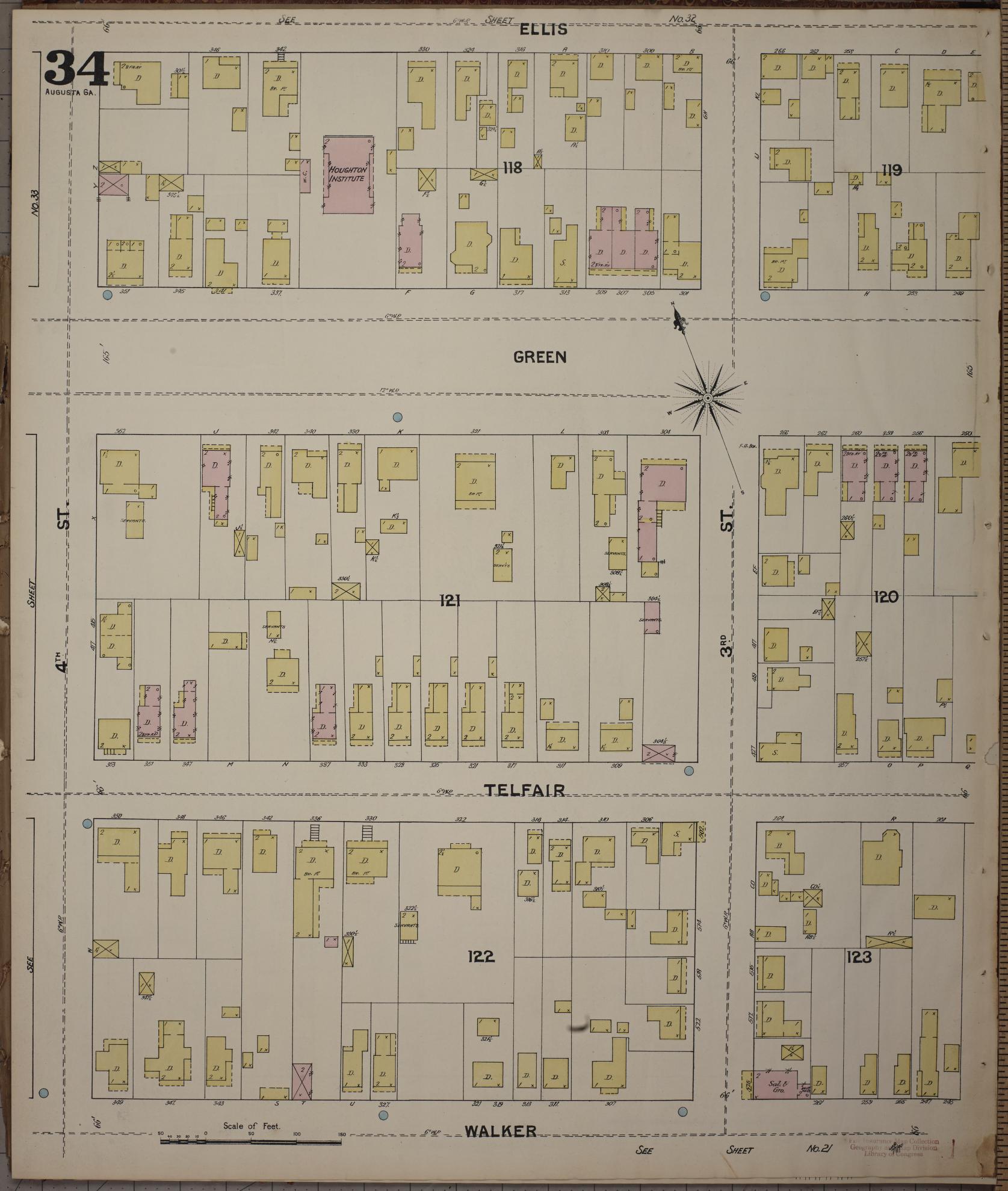 Sanborn Fire Insurance Map from Augusta, Richmond County, Georgia (1890), Sheet #0034 - Complete Map Set gallery image, historic Sanborn map, vintage wall art, Georgia Georgia