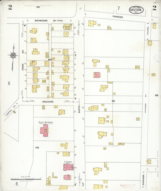 Sanborn Fire Insurance Map from Irvine, Estill County, Kentucky (1923), Sheet #0002 - Historic Sanborn Fire Insurance Map Print, vintage old map wall art, antique decor, genealogy gift, Kentucky Kentucky map
