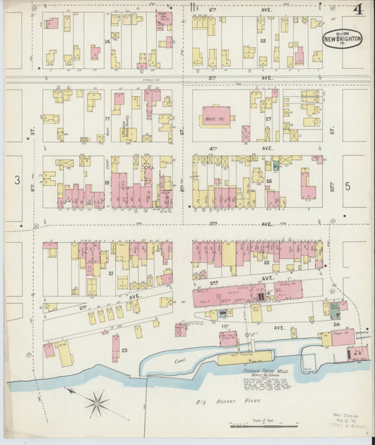 Sanborn Fire Insurance Map from New Brighton, Beaver County, Pennsylvania (1896), Sheet #0004 - Historic Sanborn Fire Insurance Map Print, vintage old map wall art, antique decor, genealogy gift, Pennsylvania Pennsylvania map
