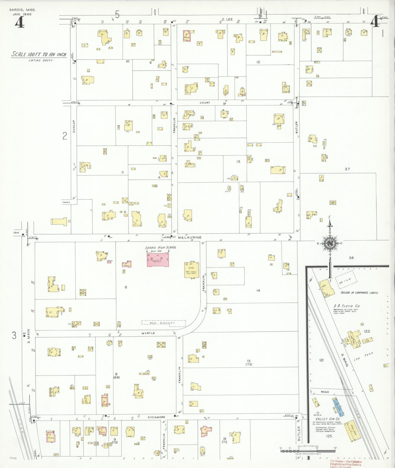 Sanborn Fire Insurance Map from Sardis, Panola County, Mississippi (1940), Sheet #0004 - Historic Sanborn Fire Insurance Map Print, vintage old map wall art, antique decor, genealogy gift, Mississippi Mississippi map