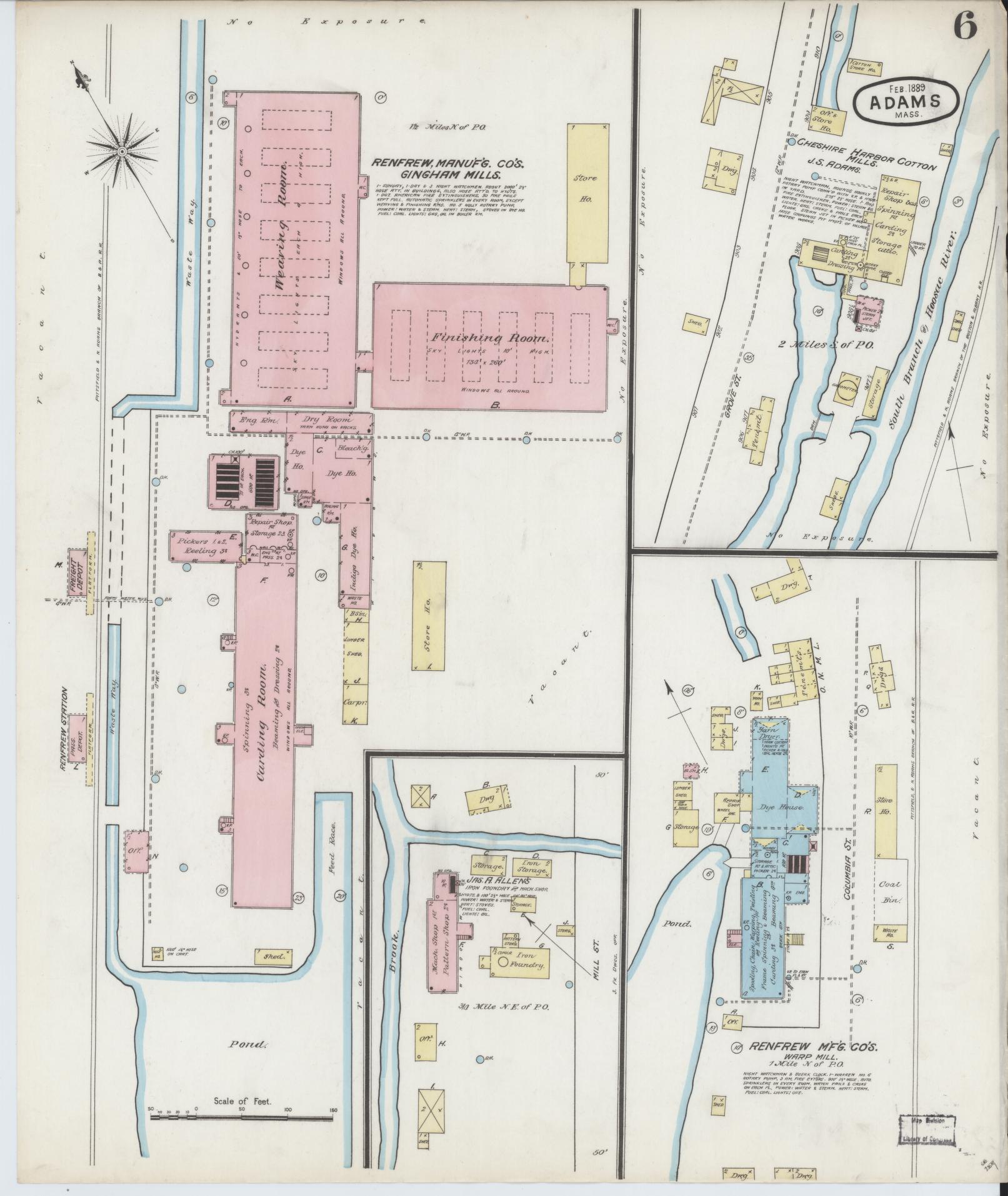 Sanborn Fire Insurance Map from Adams, Berkshire County, Massachusetts (1889), Sheet #0006 - Complete Map Set gallery image, historic Sanborn map, vintage wall art, Massachusetts Massachusetts