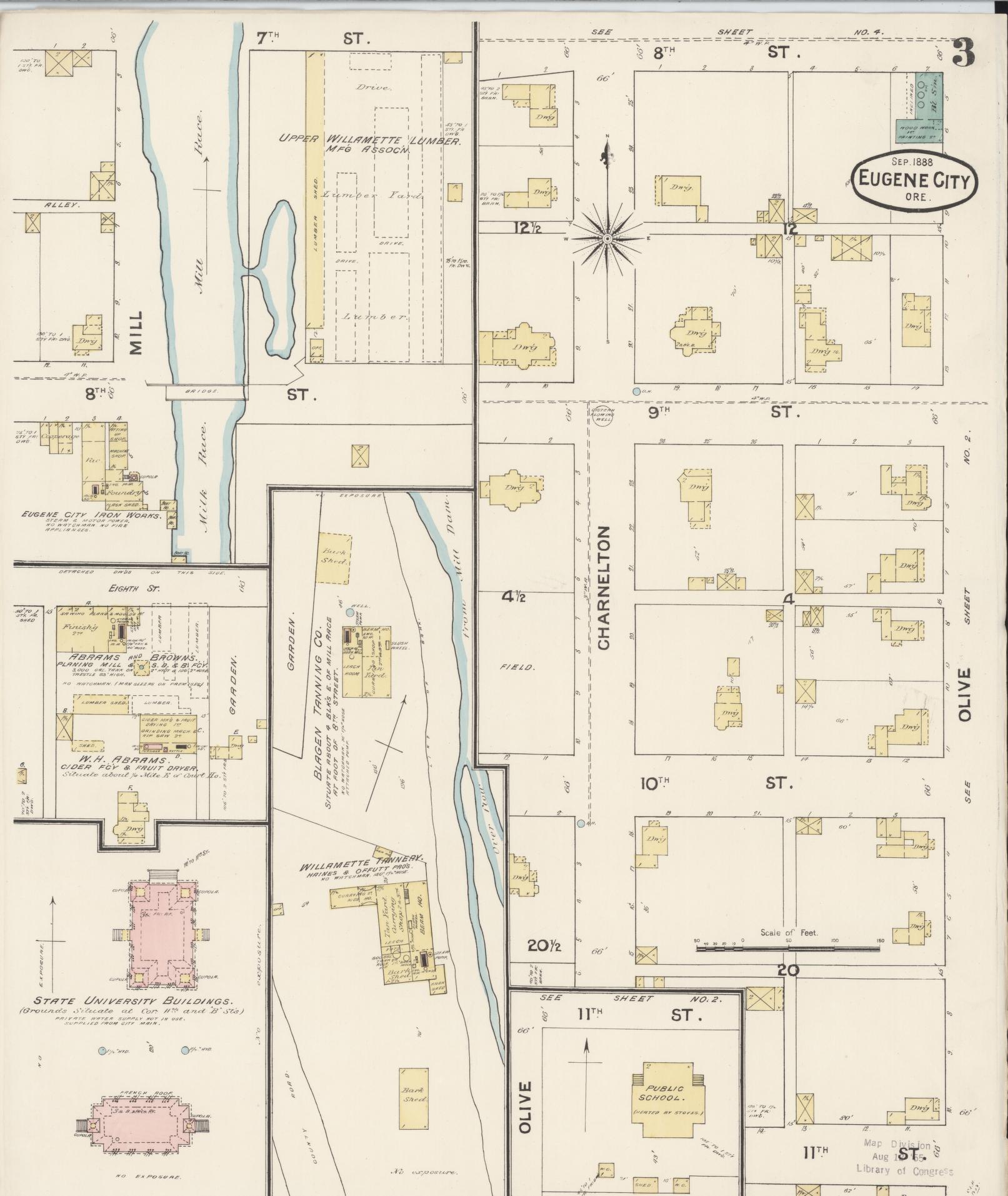 Sanborn Fire Insurance Map from Eugene, Lane County, Oregon (1888), Sheet #0003 - Complete Map Set gallery image, historic Sanborn map, vintage wall art, Oregon Oregon