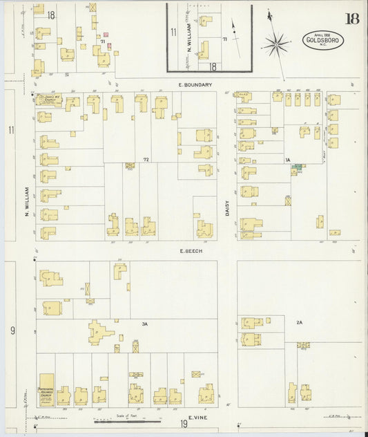Sanborn Fire Insurance Map from Goldsboro, Wayne County, North Carolina (1908), Sheet #0018 - Historic Sanborn Fire Insurance Map Print, vintage old map wall art, antique decor, genealogy gift, North Carolina North Carolina map