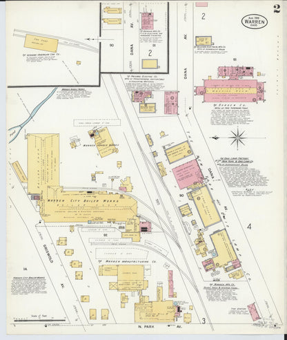 Sanborn Fire Insurance Map from Warren, Trumbull County, Ohio (1908), Sheet #0002 - Historic Sanborn Fire Insurance Map Print, vintage old map wall art, antique decor, genealogy gift, Ohio Ohio map
